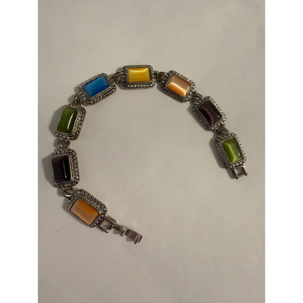 Vintage Premier Faux Cat Eye Panel Bracelet Silver Tone Rectangle Lollipop